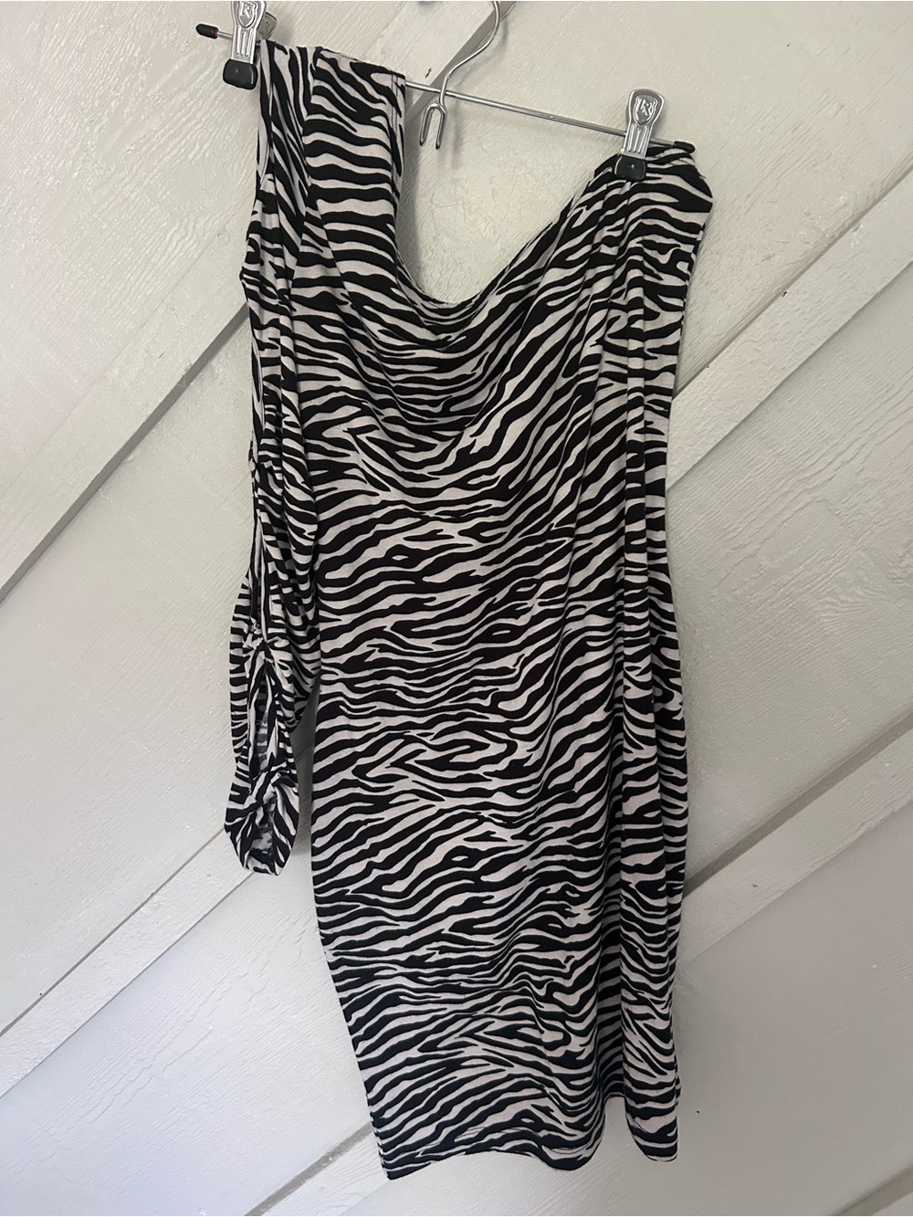 Derek Heart Black & White Zebra Print One-Shoulder Dress